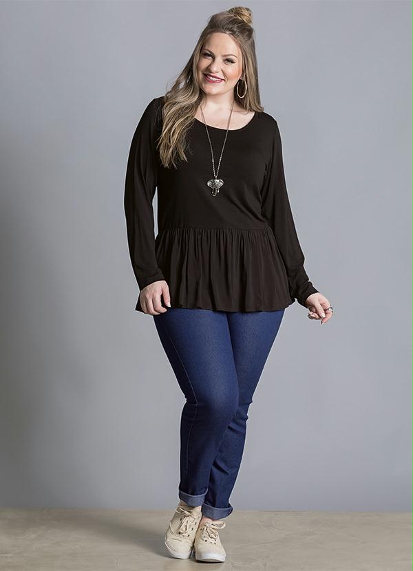 Blusa Peplum Preta Plus Size - Quintess