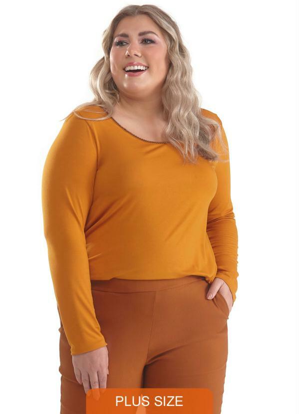 Lepoque - Blusa Plus Size com Bordado Mostarda
