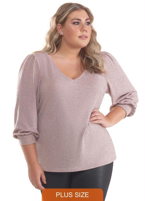 Lepoque - Blusa Plus Size Tricô Manga 7/8 Rosê