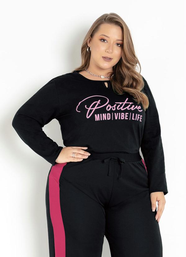 Marguerite - Blusa Preta com Mangas Longas Plus Size