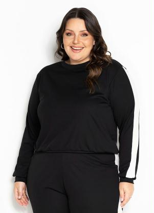 Marguerite - Blusa Preta com Recortes Contrastantes Plus Size - MARGUERITE