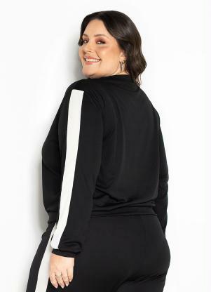 Marguerite - Blusa Preta com Recortes Contrastantes Plus Size - MARGUERITE