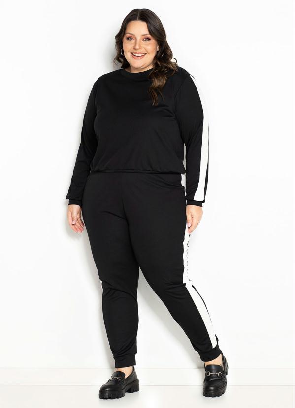 Marguerite - Blusa Preta com Recortes Contrastantes Plus Size 3