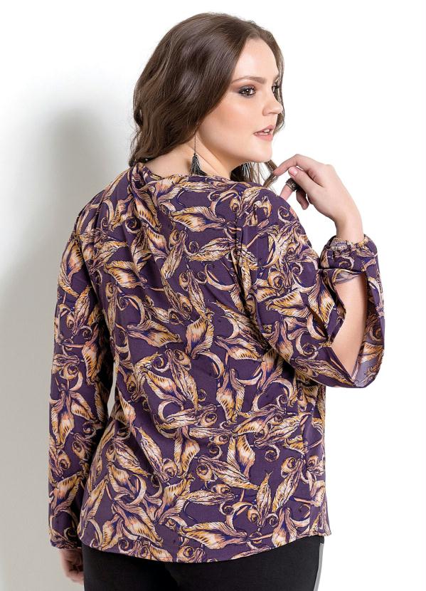 Quintess - Blusa Quintess Estampada Manga Vazada Plus Size 2