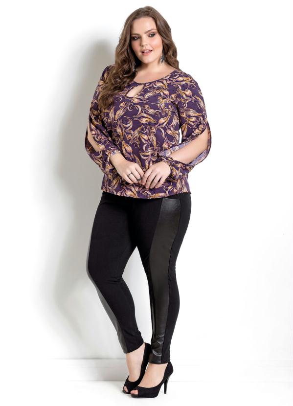 Quintess - Blusa Quintess Estampada Manga Vazada Plus Size 3