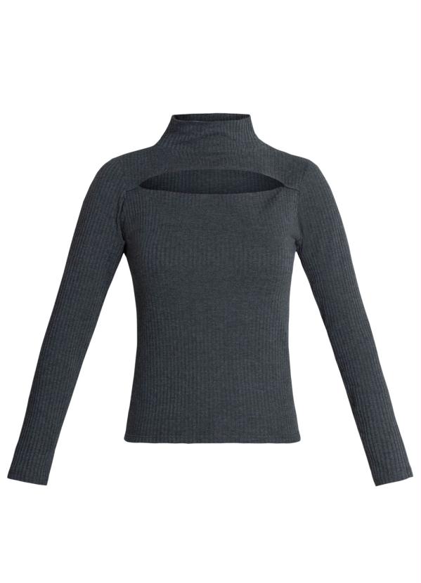 Quintess - Blusa Quintess Mescla Chumbo em Malha Canelada 5