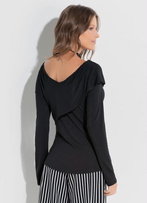 Quintess - Blusa Quintess Preta Sobreposição Assimétrica 2