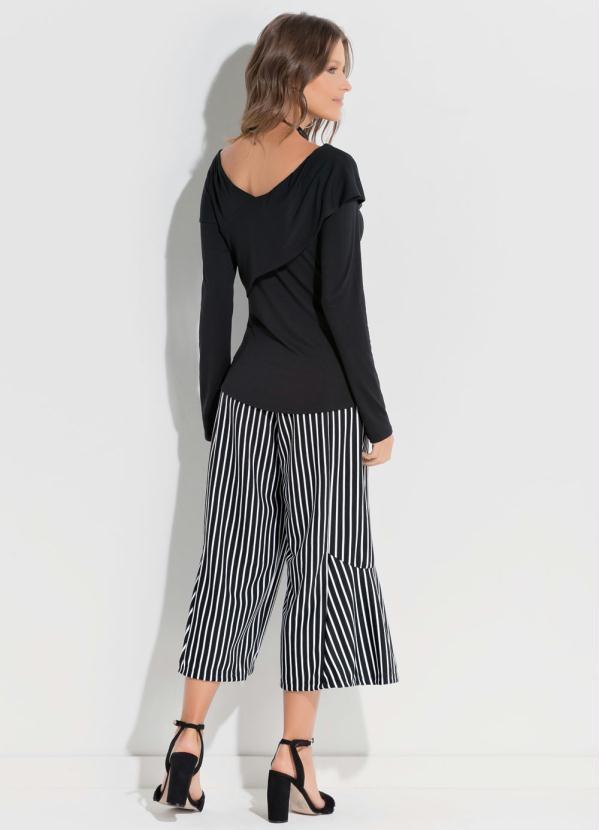 Quintess - Blusa Quintess Preta Sobreposição Assimétrica 4