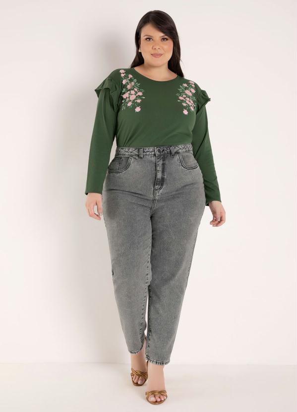 Marguerite - Blusa Verde com Estampa e Babadinhos Plus Size 3
