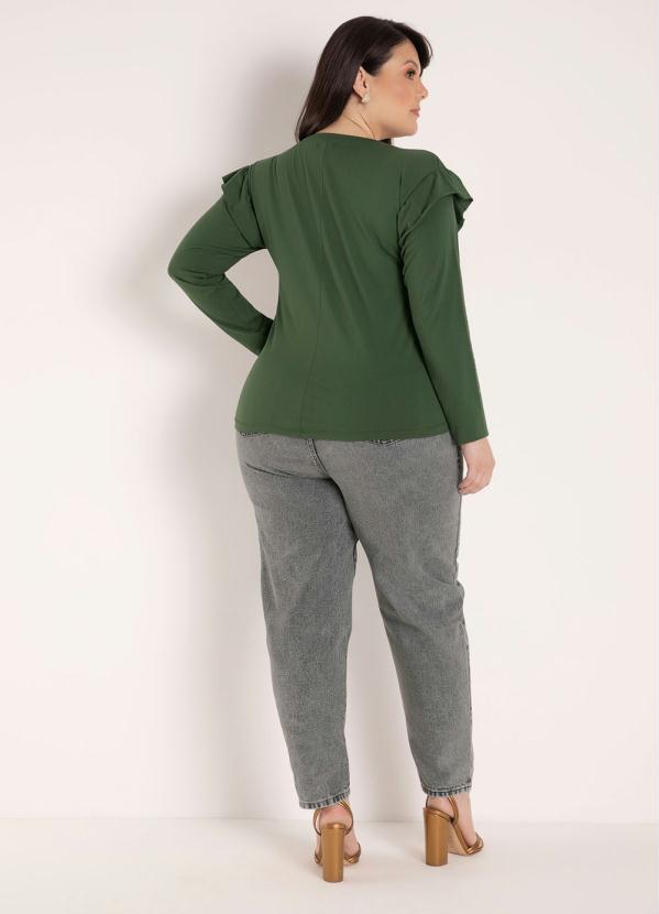 Marguerite - Blusa Verde com Estampa e Babadinhos Plus Size 4