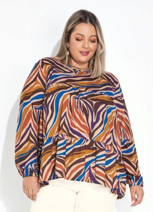 Marguerite - Blusa Zebra Bege com Franzidos Plus Size - MARGUERITE