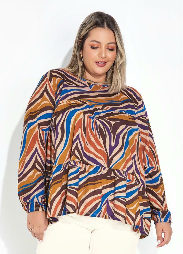 Marguerite - Blusa Zebra Bege com Franzidos Plus Size