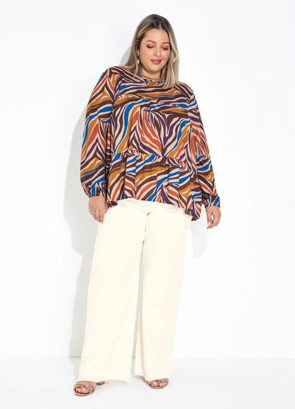 Marguerite - Blusa Zebra Bege com Franzidos Plus Size 4