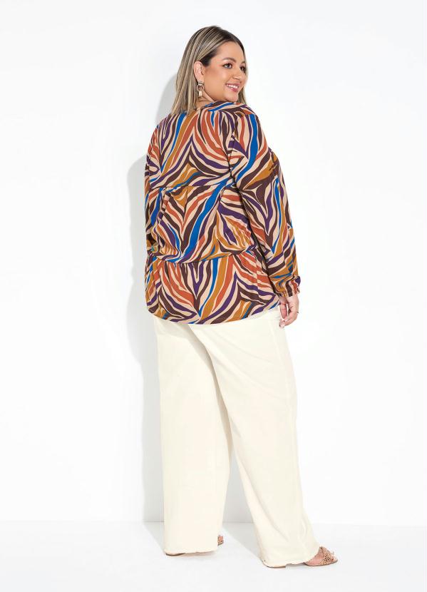 Marguerite - Blusa Zebra Bege com Franzidos Plus Size