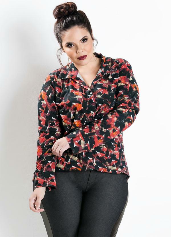 Marguerite - Camisa Manga Longa Estampa Abstrata Plus Size
