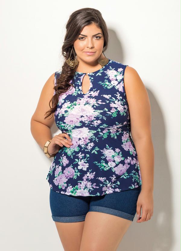 Quintess - Blusa Floral Quintess Peplum Plus Size
