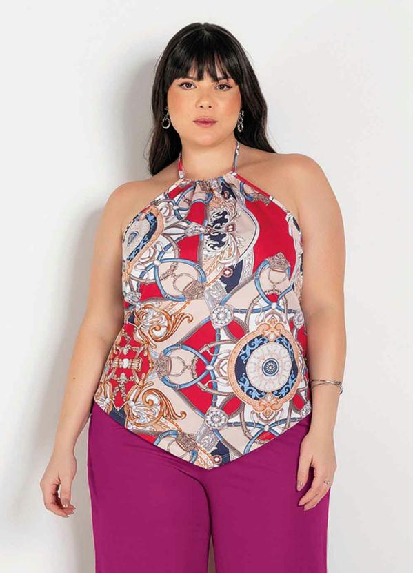 Blusa Frente Única Lenço Bege Plus Size Marguerite 7119