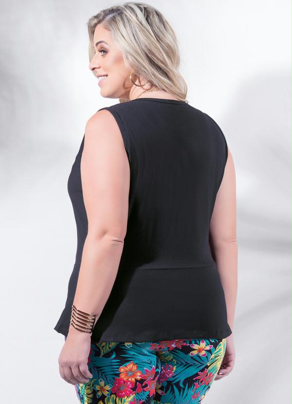 Marguerite - Blusa Peplum sem Manga Preta Plus Size 2