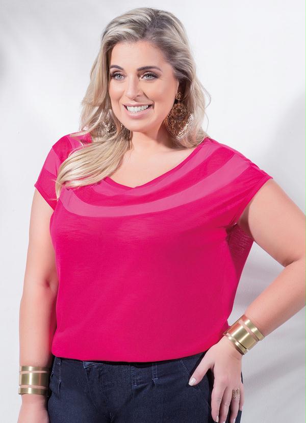 Marguerite - Blusa Pink com Recorte de Tule Plus Size