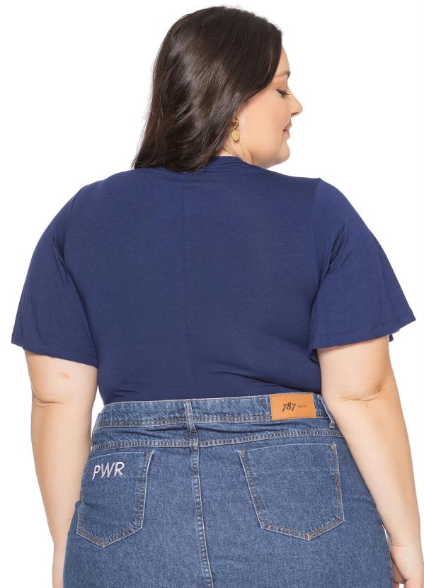 Miss Masy Plus - Body Feminino com Manga Ampla Azul Marinho 2