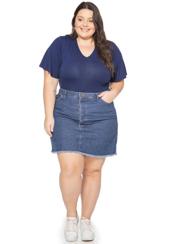 Miss Masy Plus - Body Feminino com Manga Ampla Azul Marinho 3