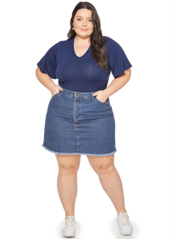 Miss Masy Plus - Body Feminino com Manga Ampla Azul Marinho 5