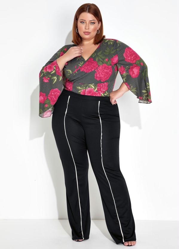 Marguerite - Body Floral Preto com Transpasse Plus Size 3