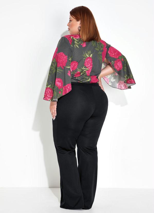 Marguerite - Body Floral Preto com Transpasse Plus Size 4
