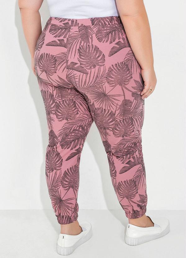 Marguerite - Calça Folhas Rosa Elástico na Cintura Plus Size 2