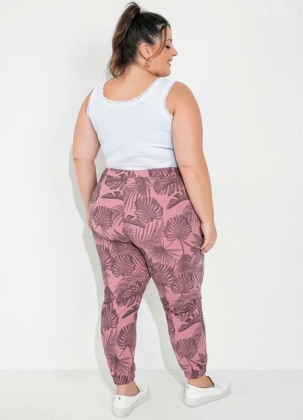 Marguerite - Calça Folhas Rosa Elástico na Cintura Plus Size 4