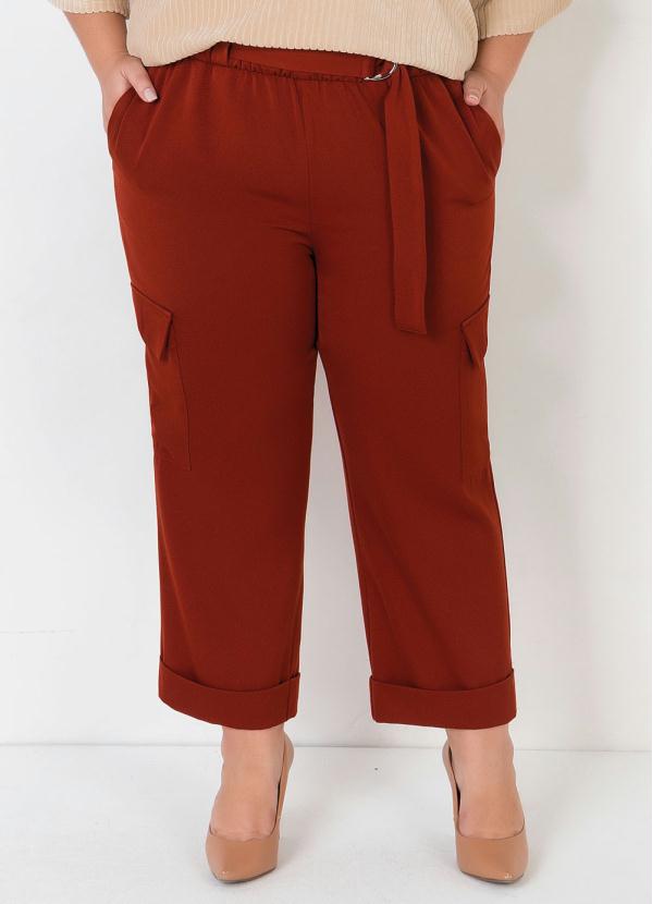 Mink - Calça Plus Size Marrom com Cinto 1