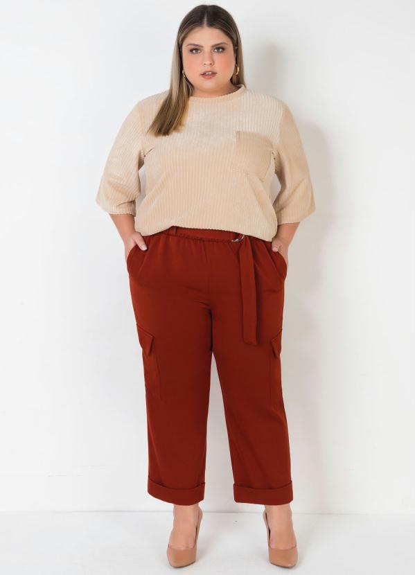 Mink - Calça Plus Size Marrom com Cinto 3