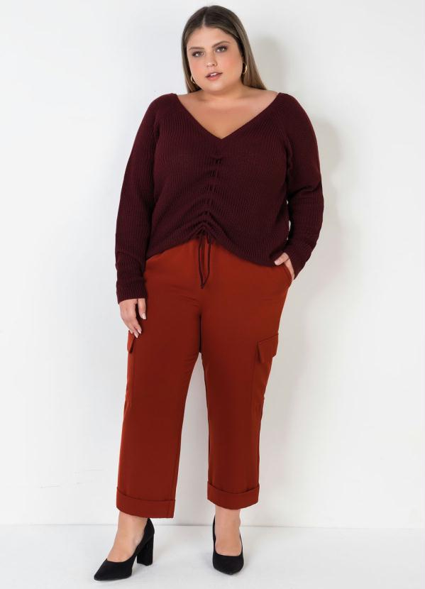 Mink - Calça Plus Size Marrom com Cinto 4