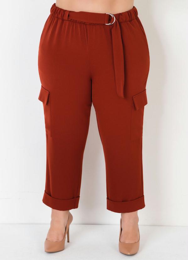 Mink - Calça Plus Size Marrom com Cinto 6