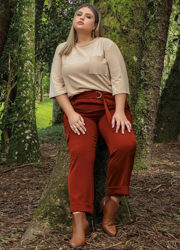 Mink - Calça Plus Size Marrom com Cinto 8