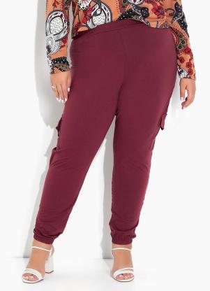 Marguerite - Calça Jogger com Bolsos Bordô Plus Size - MARGUERITE