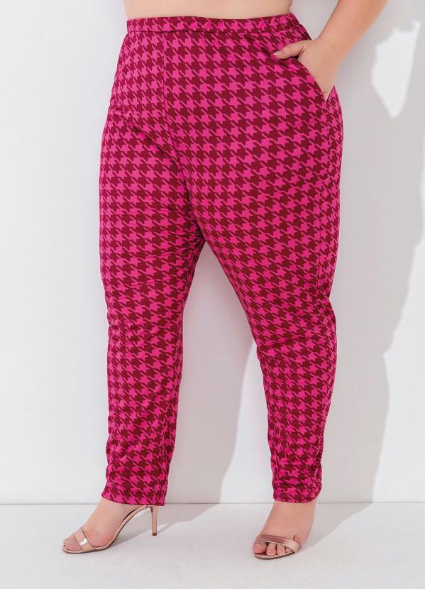 Marguerite - Calça Pied de Coq Pink com Bolsos Plus Size