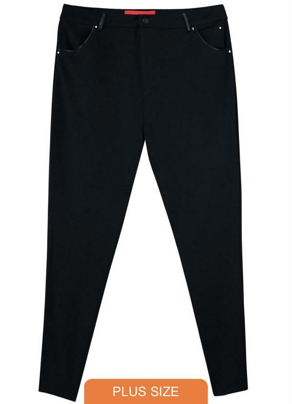 Malwee Plus - Calça Preta Feminina em Malha Interlock