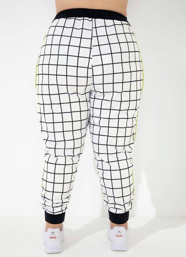 Marguerite - Calça Xadrez Branco com Filete Neon Plus Size 5