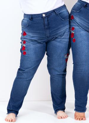 Marguerite - Calça Jeans com Bordado Plus Size - MARGUERITE