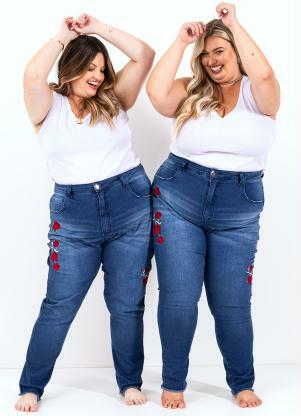 Marguerite - Calça Jeans com Bordado Plus Size - MARGUERITE
