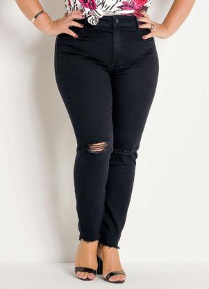 calça jeans preta rasgado feminina