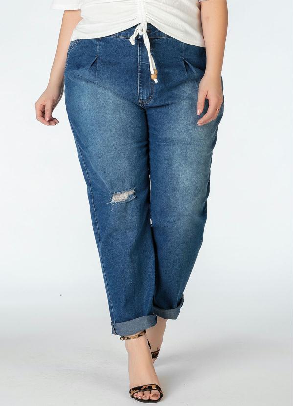 Mink - Calça Plus Size Azul com Pregas