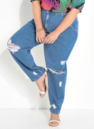 Calça Mommy Jeans com Puídos Plus Size