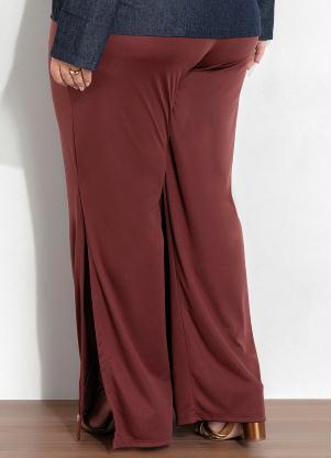 Marguerite - Calça Marrom com Fendas Laterais Plus Size - MARGUERITE