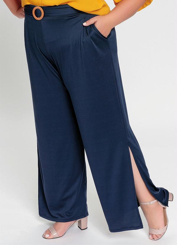 Mink - Calça Pantalona Azul com Fendas nas Laterais