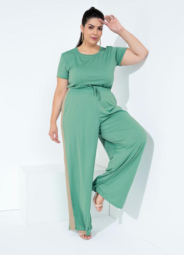 Calça Pantalona Verde e Nude Plus Size Marguerite