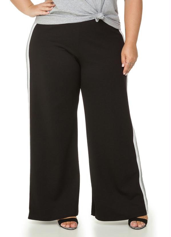 Miss Masy Plus - Calça Tracking com Faixas Preto Miss Masy Plus