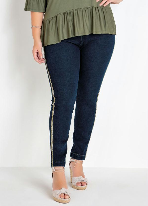 Mink - Calça Jeans Skinny Plus Size Azul com Detalhe