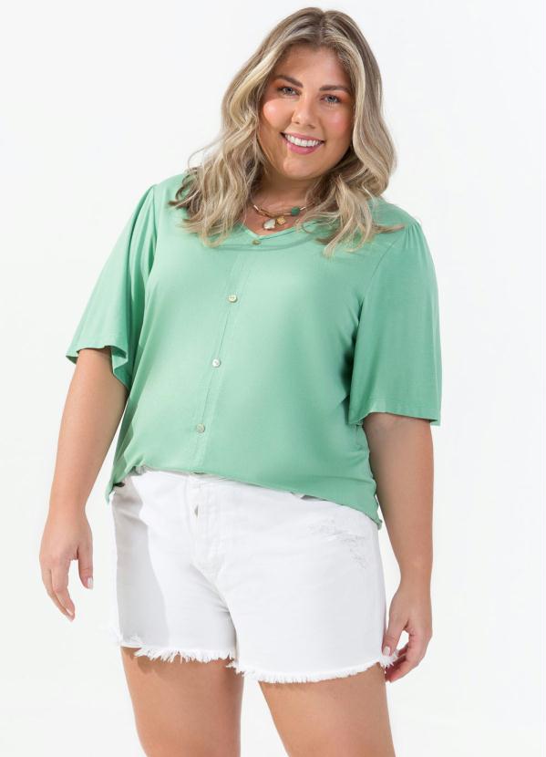 Rovitex Plus Size - Camisa Feminina de Botões Verde 3